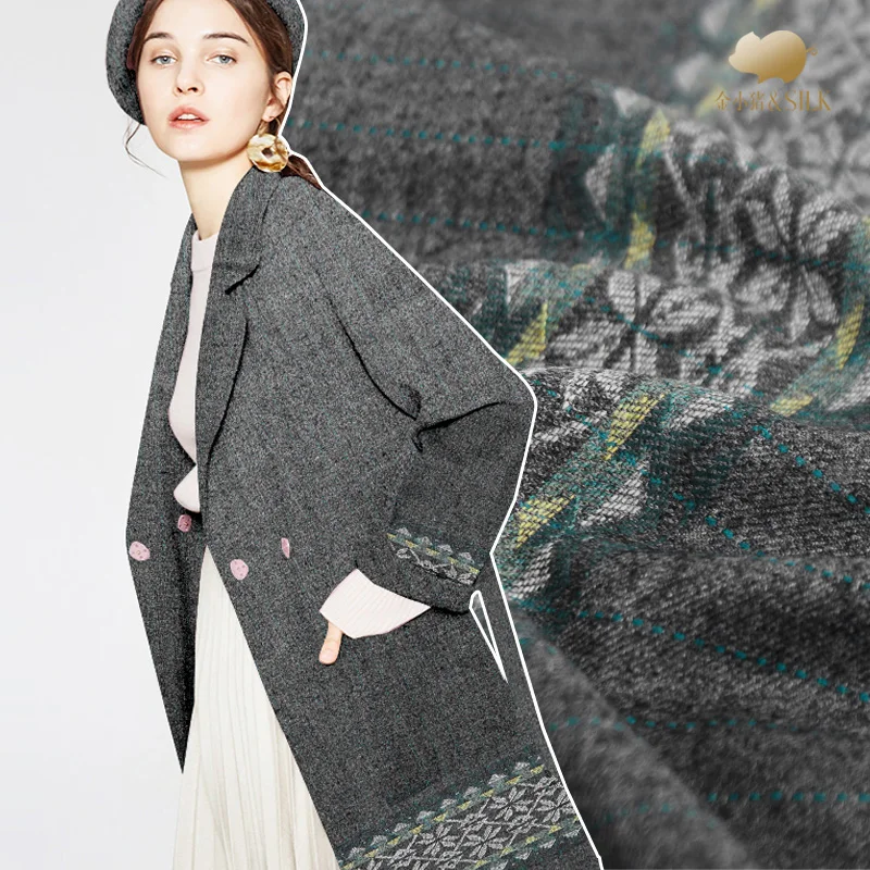 

150cm worsted wool jacquard fabric yarn-dyed fashion coat wool viscose fabric brand fashion wool fabric material wholesale cloth