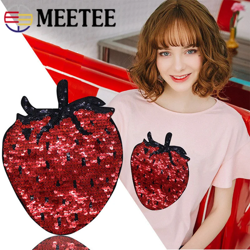 2pcs Red Sequins strawberry Embroidery Fabric Large Applique Patch sweet Lace Sew Dress Cloth Decorate DIY Accessory ZK874 | Дом и сад