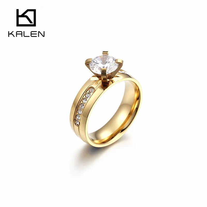 Kalen Romantic Dubai Gold Wedding Rings For Women Rhinestone