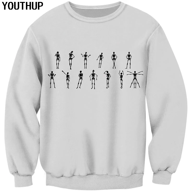 YOUTHUP 2020 новые белые толстовки мужские с принтом черепа длинным рукавом 3d Забавные