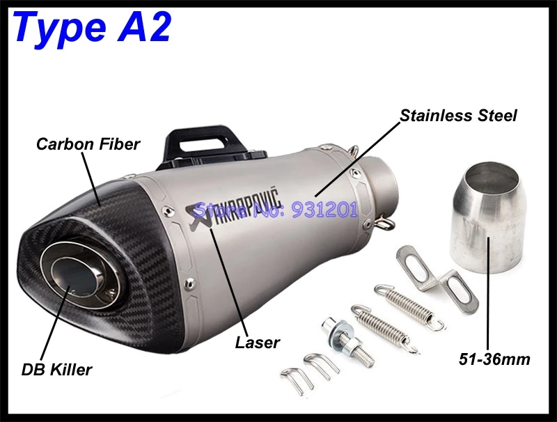 Entrada 51mm de Akrapovic tubo de Escape de carbono para S1000RR S1000R CBR650F CBR500 GSR750 GSXR1000 Z900 Z1000 etc