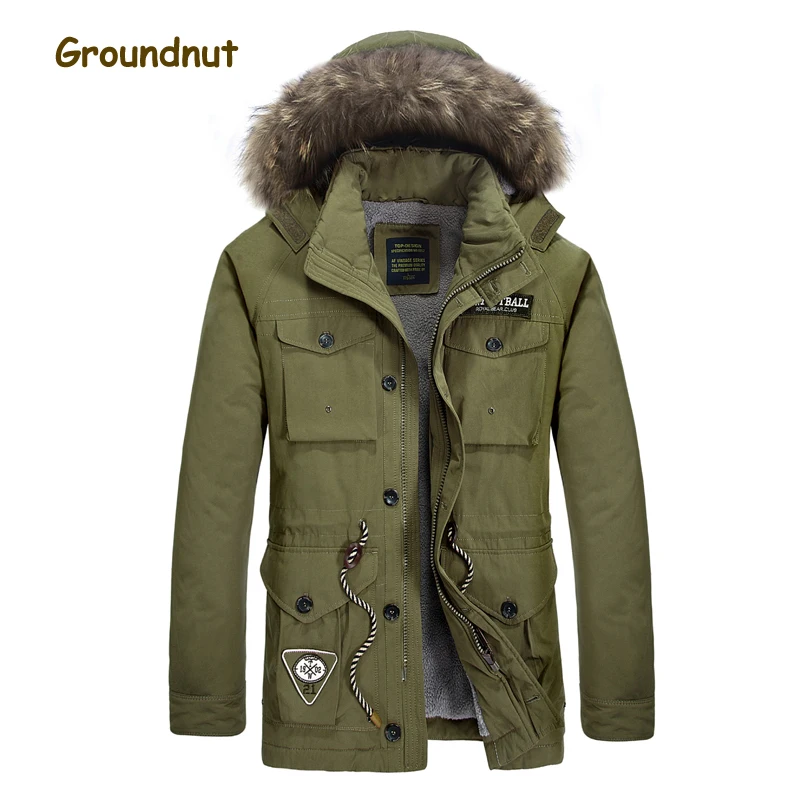 Groundnut Natural Raccoon Fur Collar Men's Winter Parkas Men Thick ...