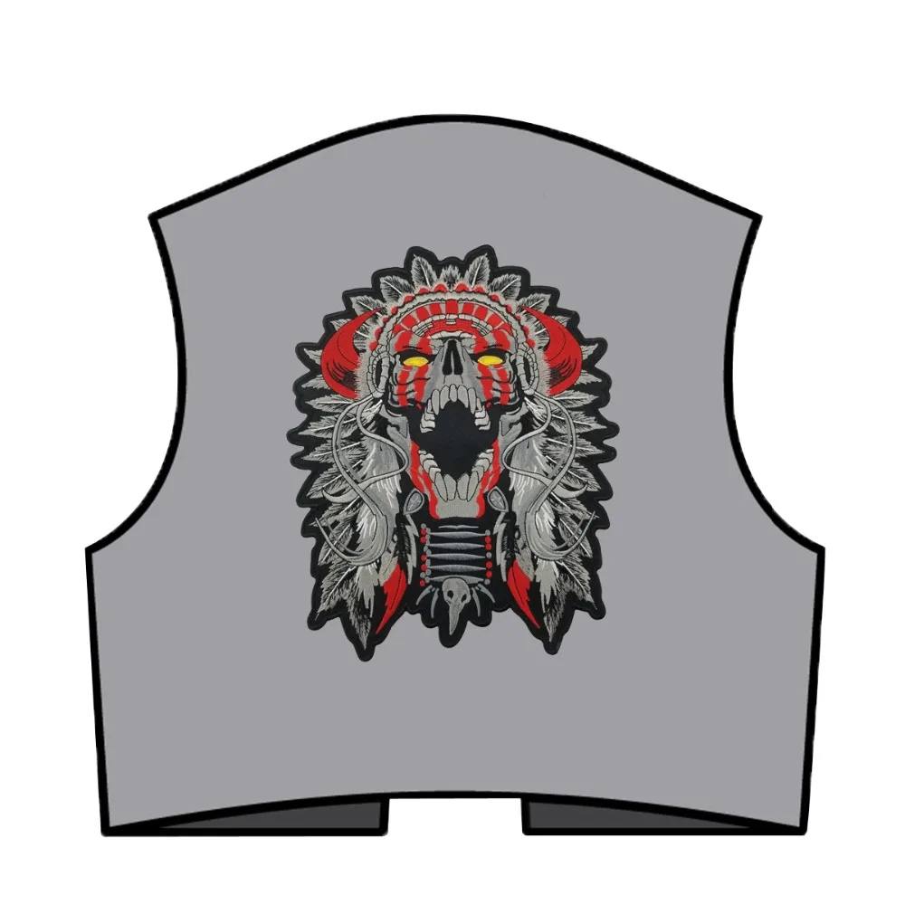 SMT0009-JA Free Shipping LARGE HORNED CHIEF DEATH SKULL INDIAN MOTORCYCLE BIKER BACK PATCH 11 MC RIDER Vest Patch (6)