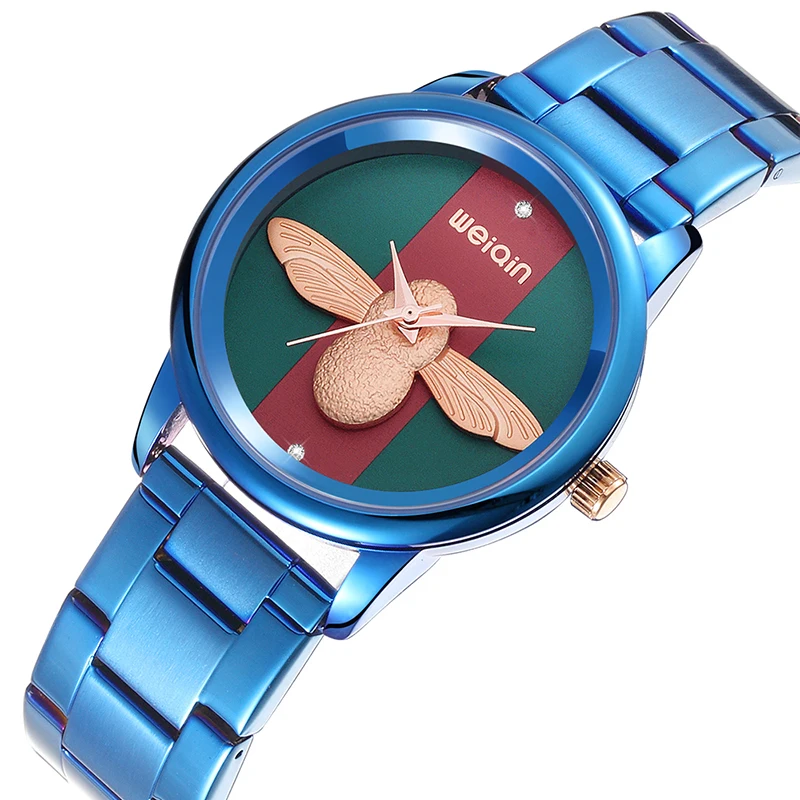 

WEIQIN Brand Women Watches Insect Shape Dial Colorful Japan Movement Quartz Watch Ladies Stainless Steel Clock relogios feminino