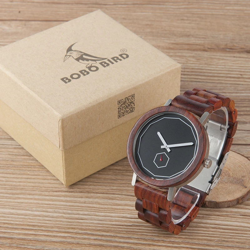 BOBO BIRD Luxury Red Wood Band Wrist Watch Men Japan Movement 2035 Quartz Wooden Watches Gifts relogio masculino C-M29
