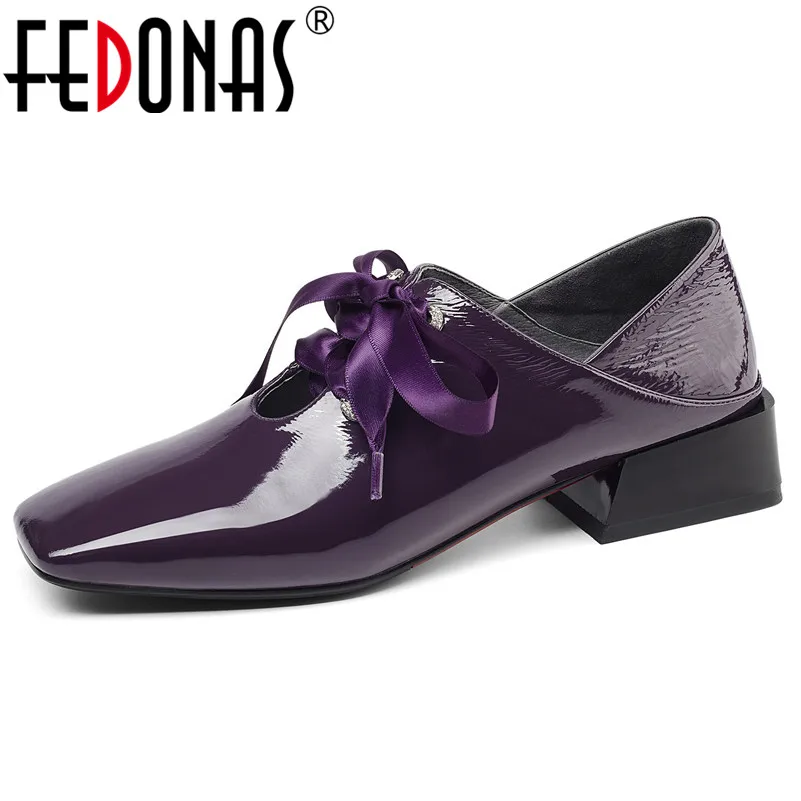 Marca Women Novità Design Trend alta Donna viola Fedonas Casual qualità Tacco Pompe Scarpe 1 Nero in di alto pelle vera 2019 Bqnqwxg5t