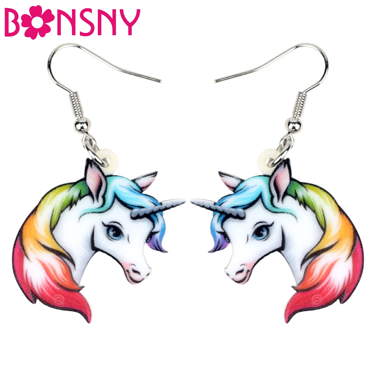 Bonsny Akrilik Rainbow Unicorn Kepala Anting Anting Drop Menjuntai Kartun Lucu Hewan Perhiasan Untuk Wanita Perempuan Remaja Hadiah Pesona Grosir Drop Earrings AliExpress