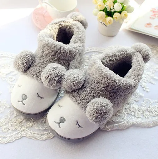 Cute Sheep Warm Winter Women/men Couples Home Slippers For Indoor House Bedroom Plush Shoes Soft Bottom Flats Christmas Gift