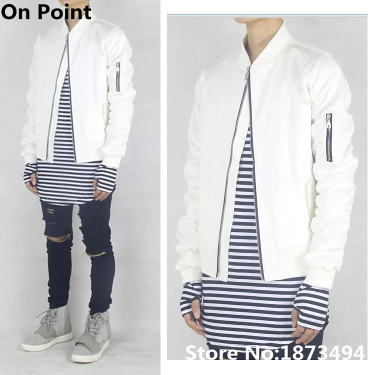 cool hiphop designer mens white bomber jacket flight zipper on shoulder