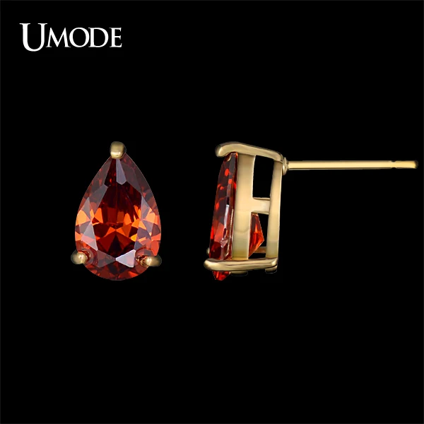 

UMODE True Love Blood Single Teardrop Red Color CZ Stone Champagne Gold Color Stud Earrings Jewellry for Ladies Girls UE0149