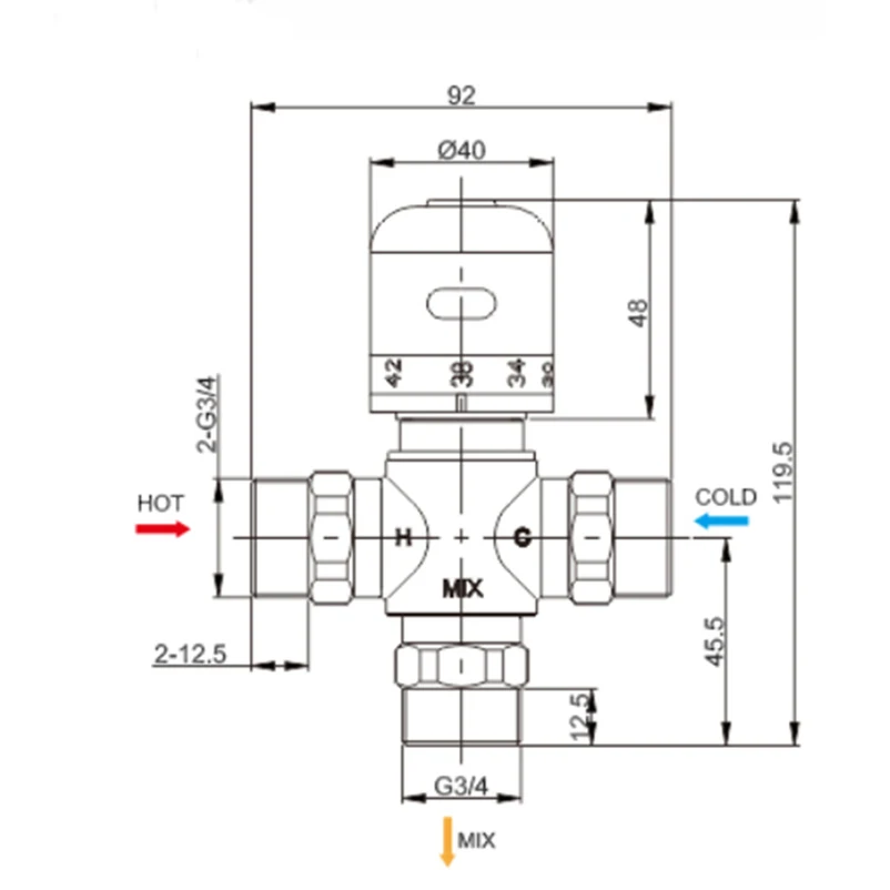 Thermostatic Mixing Valve G3/4"(DN20) Thermostatic Valve Thermostatic Mixing Valve Solar Shower Brass Temperature Control Valve Solar Pipe