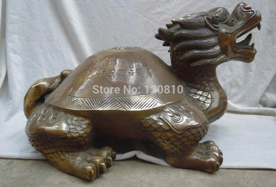 

zhaomerui17++12 Inch huge China brass carved finely longevity Dragon Turtle Sculpture statue