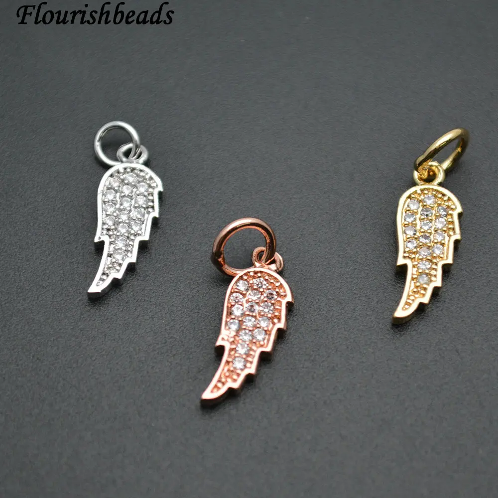 

8x17mm CZ Beads Setting Angel Wing Shape Metal Copper Bracelet Charms Jewelry Findings 10pc Per Lot