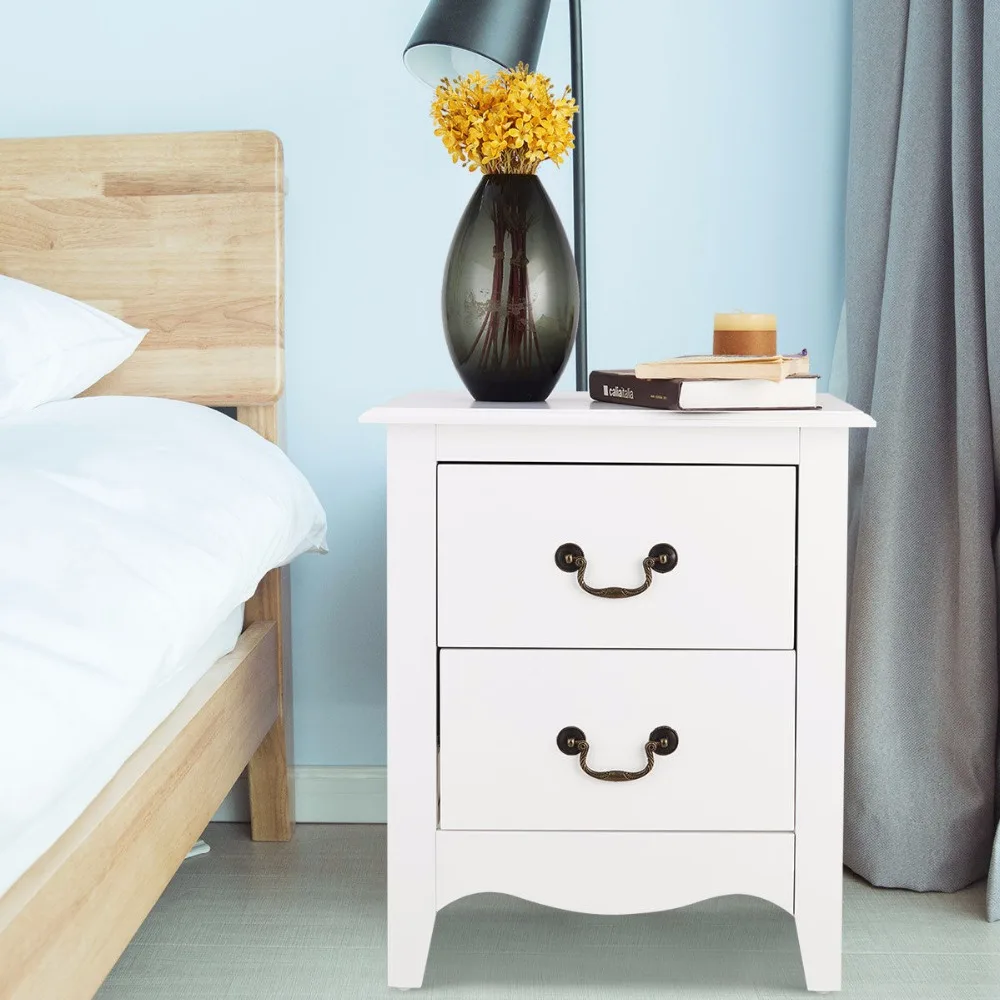 Giantex Nightstand End Beside Table Drawers Modern Storage Bedroom Furniture White Home Furniture HW58623