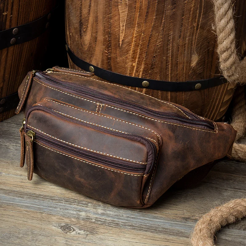 Поясная Сумка Crazy Horse из натуральной кожи для мужчин|men waist bag|waist bagfanny bag |