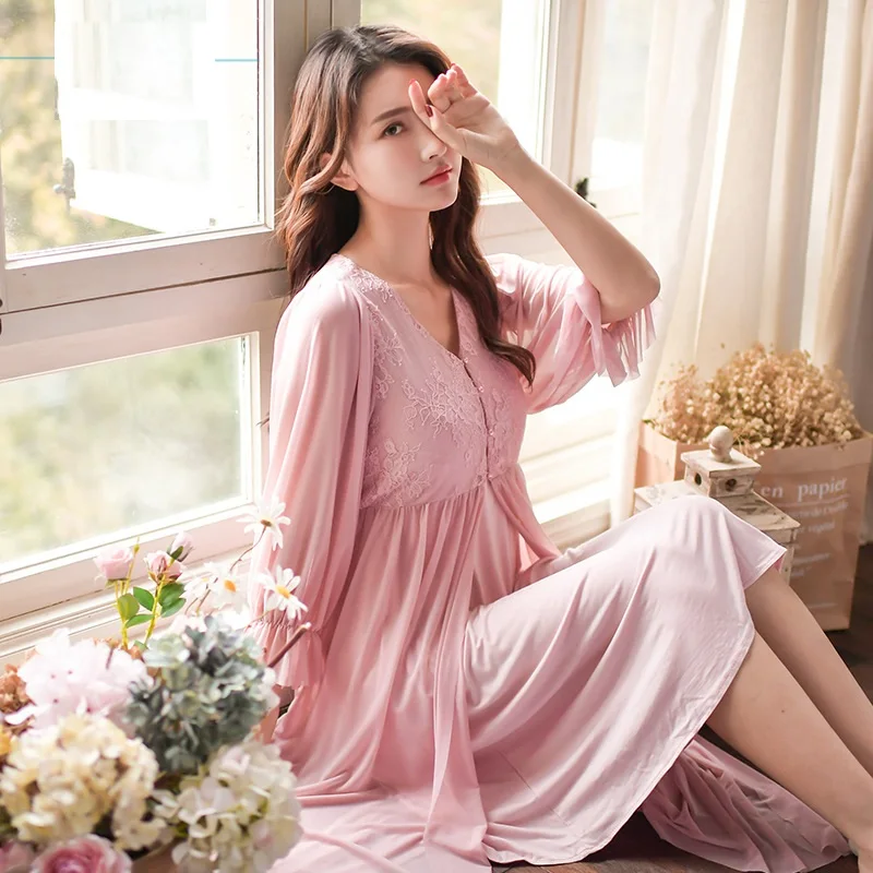 Smmoloa Summer Women Lace Robe Gown Set Sexy Two Piece Set Sleepwear