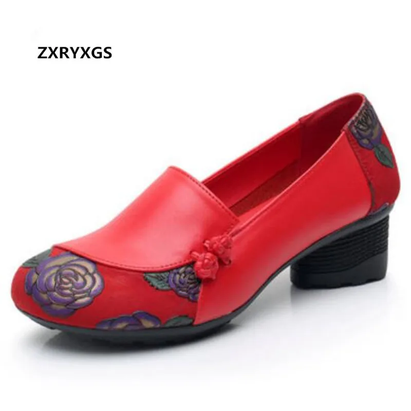 

Туфли женские весенние из натуральной кожи, с цветочным принтом, на мягкой подошве, 2022