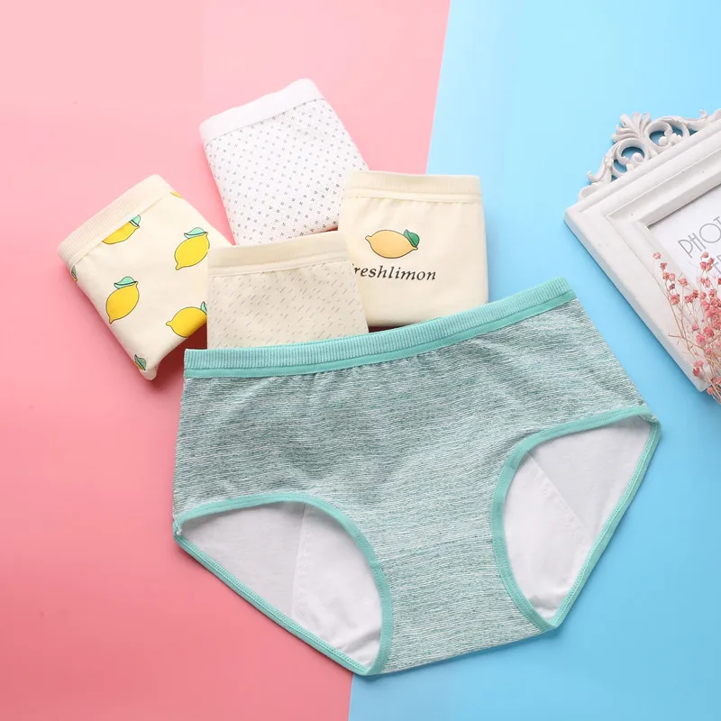 

leak proof menstrual period women underwear Cotton menstruation panties Seamless print mango lemon Physiological Briefs