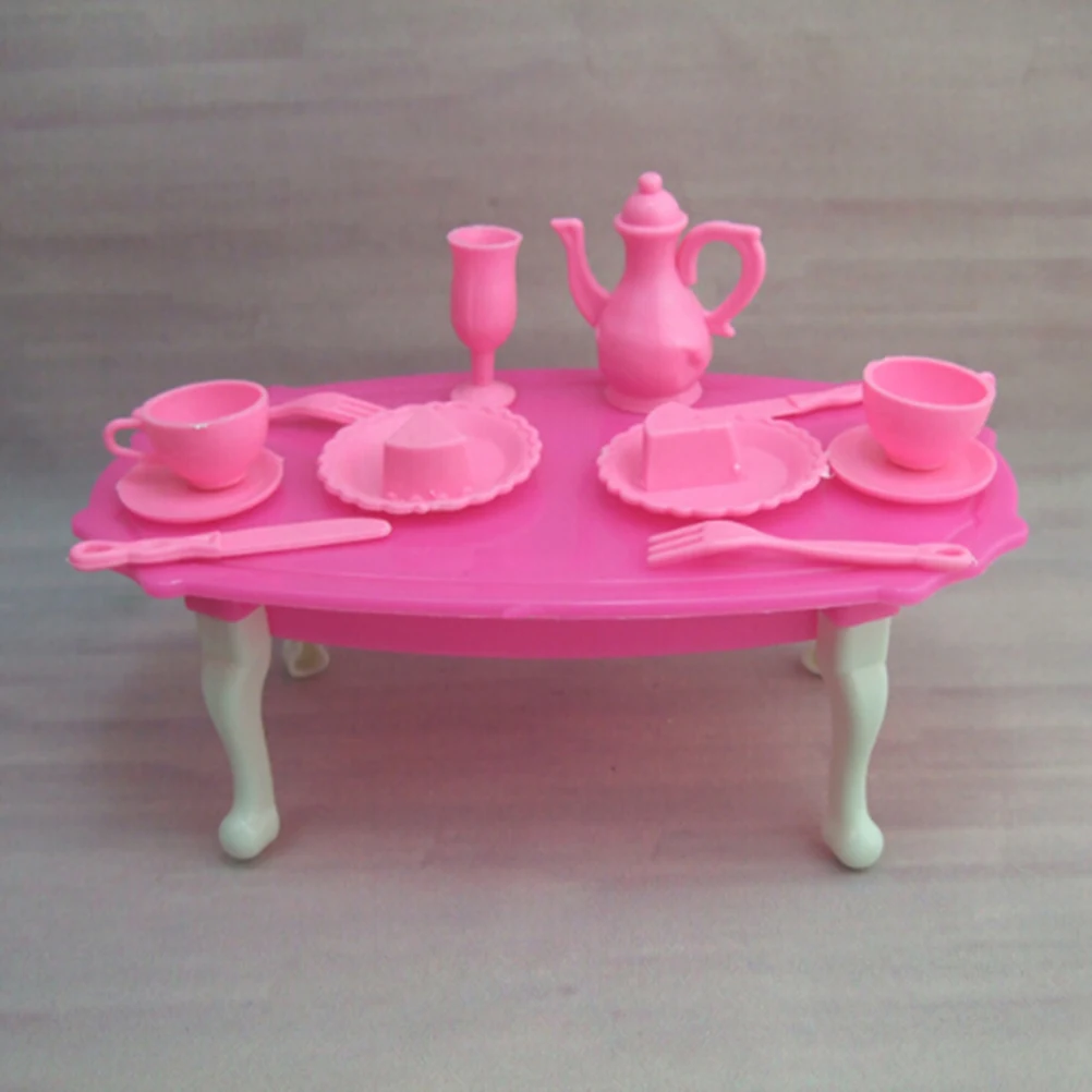 

12pcs/set Girl Birthday Gift Dinner Table For Doll Accessories Gift Toy For Girl Plastic Dollhouse Accessories Pink Color