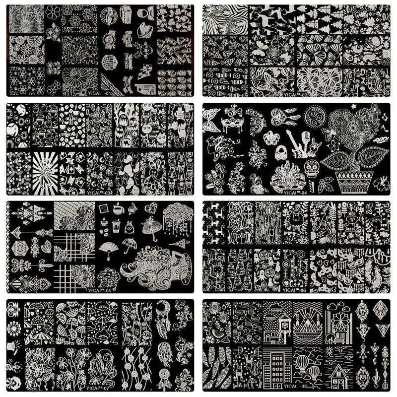 

10pcs/Lot Stamping Plates Set YICAI1-10 Nail Art Polish Stamping Plates Stainless DIY Template Image Plate Nail Tools 10 Designs