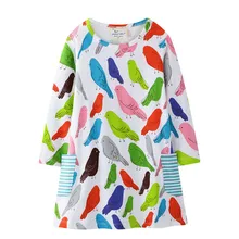Jumping meter/Одежда для маленьких девочек с принтом птиц; сезон осень-весна; платья принцессы с карманами; новые детские школьные платья на день рождения