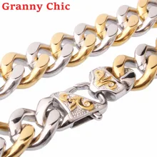 Granny Chic Men’s Cool Chain 316L Stainless Steel Necklace or Bracelet for Women Men Silver Gold Curb Cuban Link Hiphop Jewelry