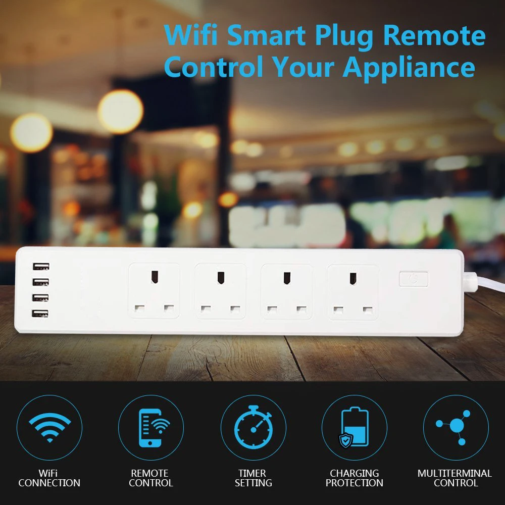 Совместимость с Alexa WiFi умная полоса питания стандарт Великобритании Защита от