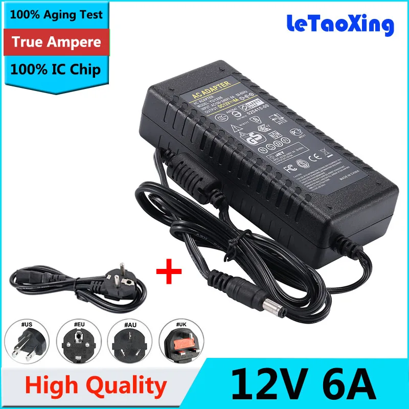 

1Pcs 12V 6A 72W Led Power Supply led driver Adapter Transformer Switch AC100-240V to DC12V 6A Power adaptor for led strip lights