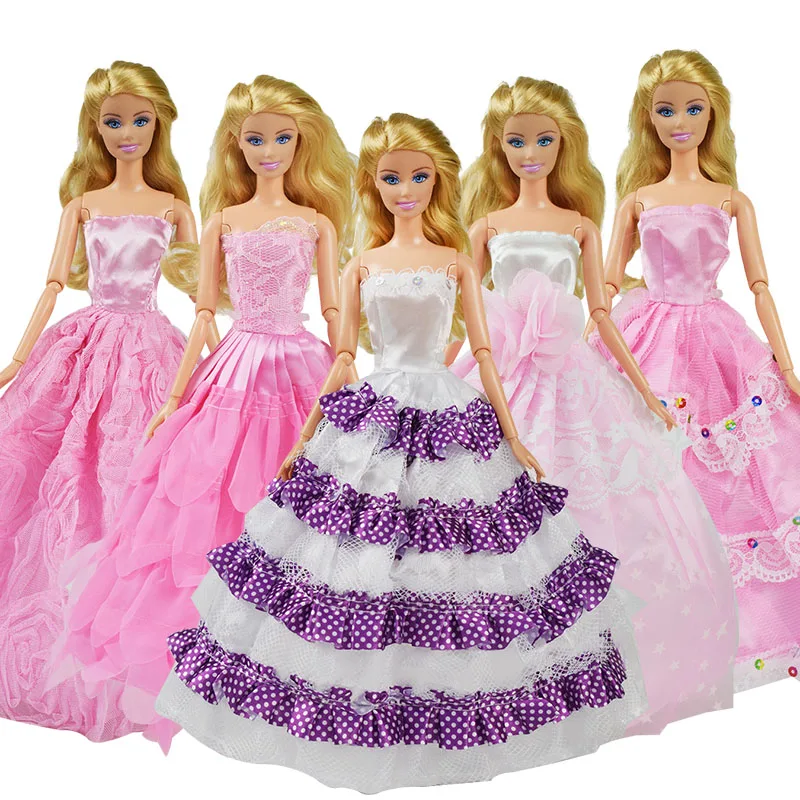 

5 Pcs/set Fashion Wedding Dress Princess Gown Beautiful Party Clothes Various Styles Evening Dress for 12 Inch Doll Accessories