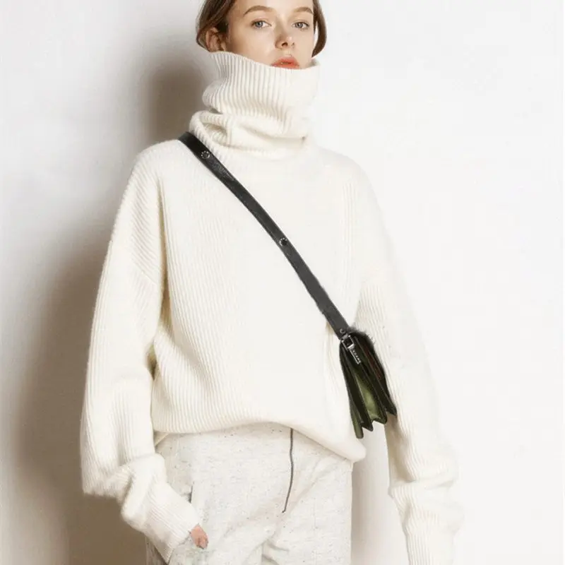 Smpevrg turtleneck winter thick knit sweater women sweaters and pullovers long sleeve loose women pullover female knitted jumper