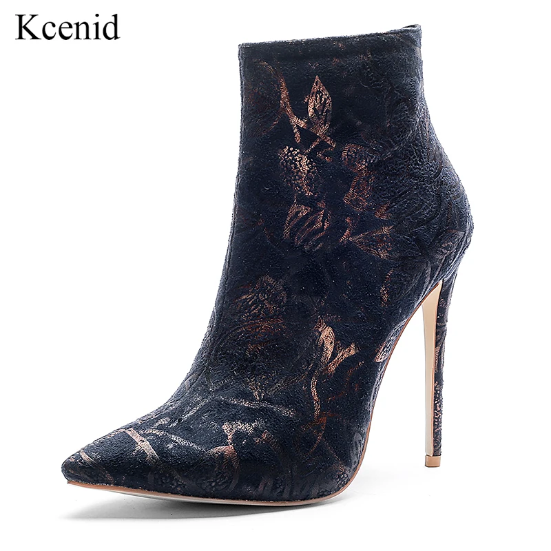 Kcenid Large size womens shoes fashion gold leaf printing stiletto