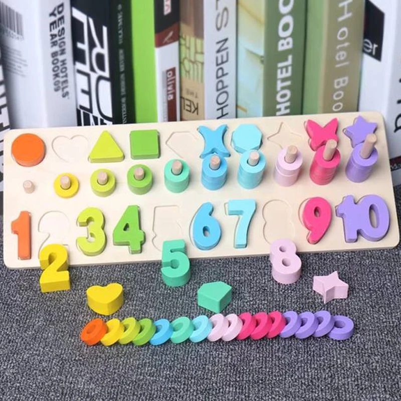 

Hot 1 Set Wooden Montessori Toys Counting Geometric Shape Cognition Match Baby Early Education Teaching Aids Math Toys D132