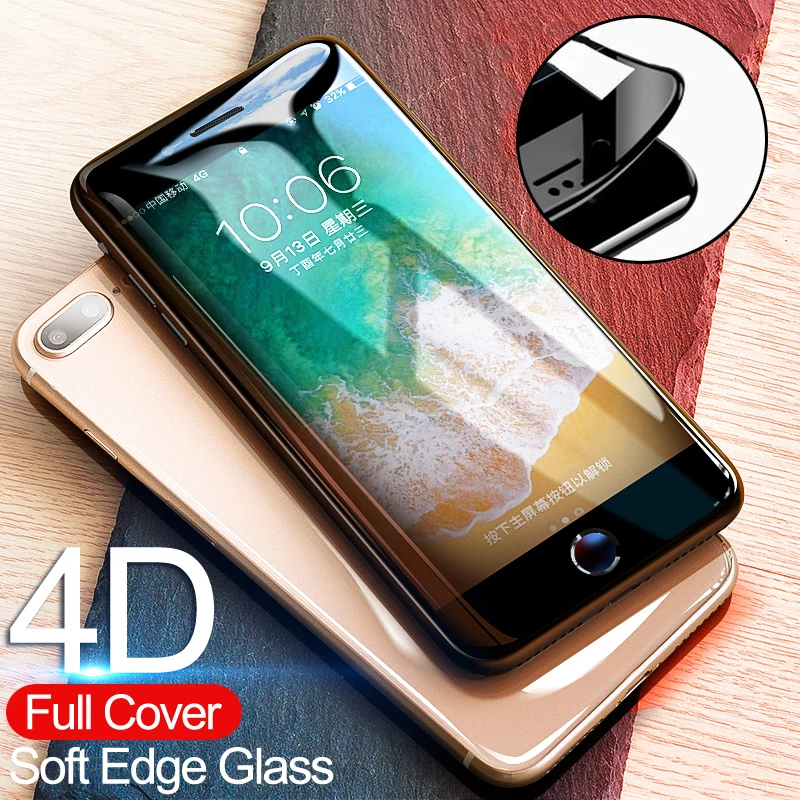 

4D Curved Edge Full Cover Screen Protector For iPhone 7 6S 8 6 Tempered Glass On The For Apple iPhone 6 S 6s 7 8 Plus Glass Film