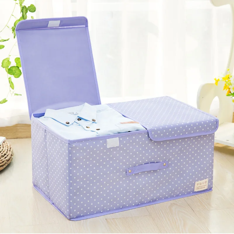 Складной квадратный хлопковый льняной ящик для хранения для домашней одежды шкаф прямоугольная корзина для хранения Органайзер с крышкой портативный Органайзер - Цвет: Purple S