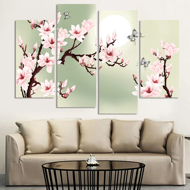 4 stuk canvas art groen Roze decoratie van orchideeën schilderij ... 4 stuk canvas art groen Roze decoratie van orchideeën schilderij ...