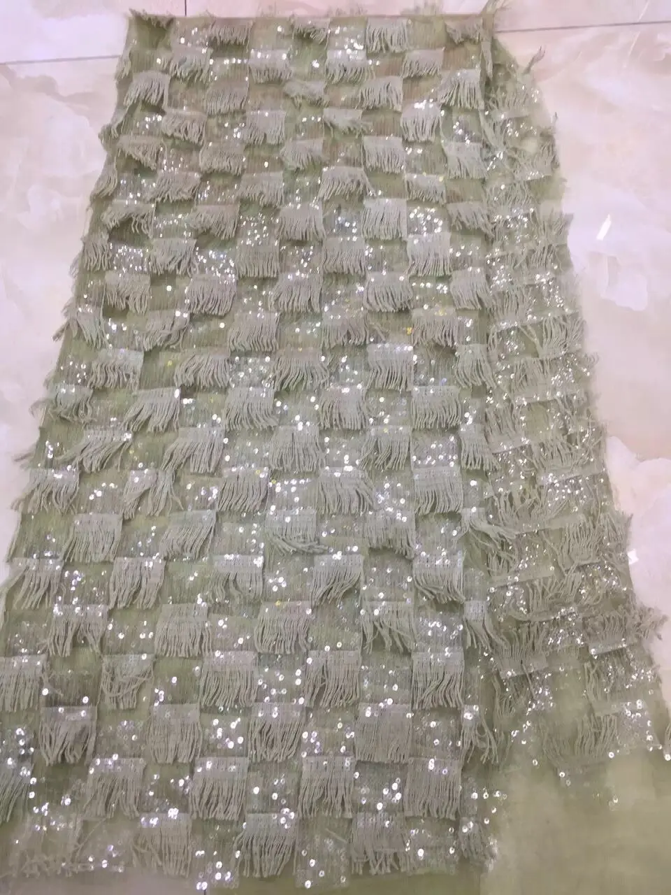 

High quality African tulle lace fabric gorgeous design French net lace fabric with sequins tassel fringe trim