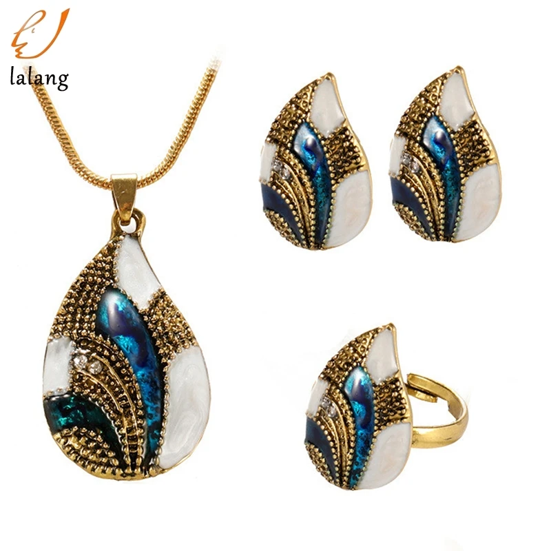Personality Shell Water Drop Shape Long Pendent Necklace Stud Earrings Ring Women Wedding Jewelry Sets | Украшения и аксессуары