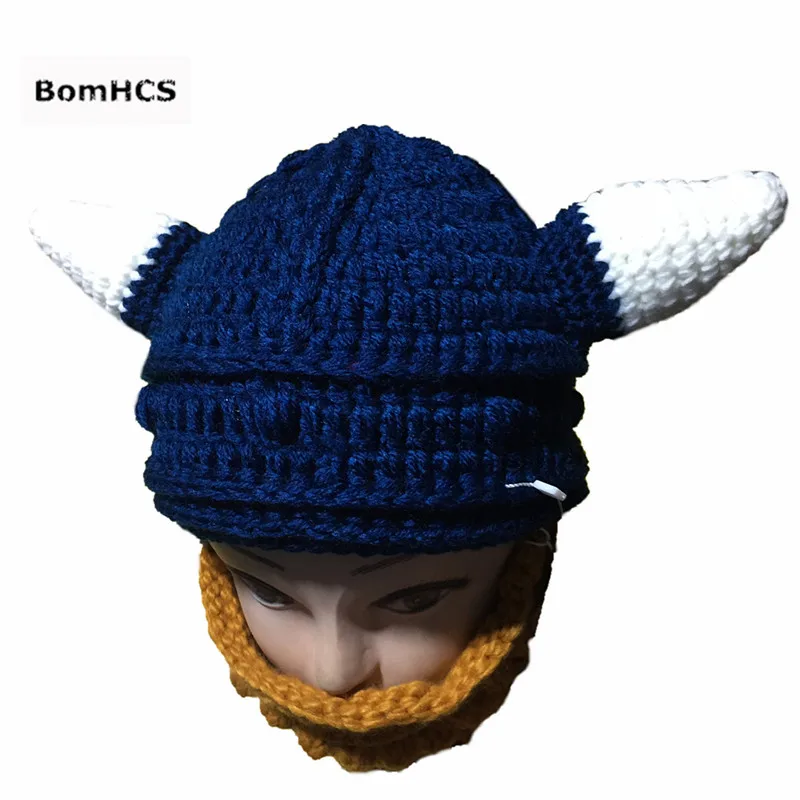Шапка BomHCS Novetly Ox шапочка с рогом и бородой 100% ручная работа вязаная крючком|beanie with