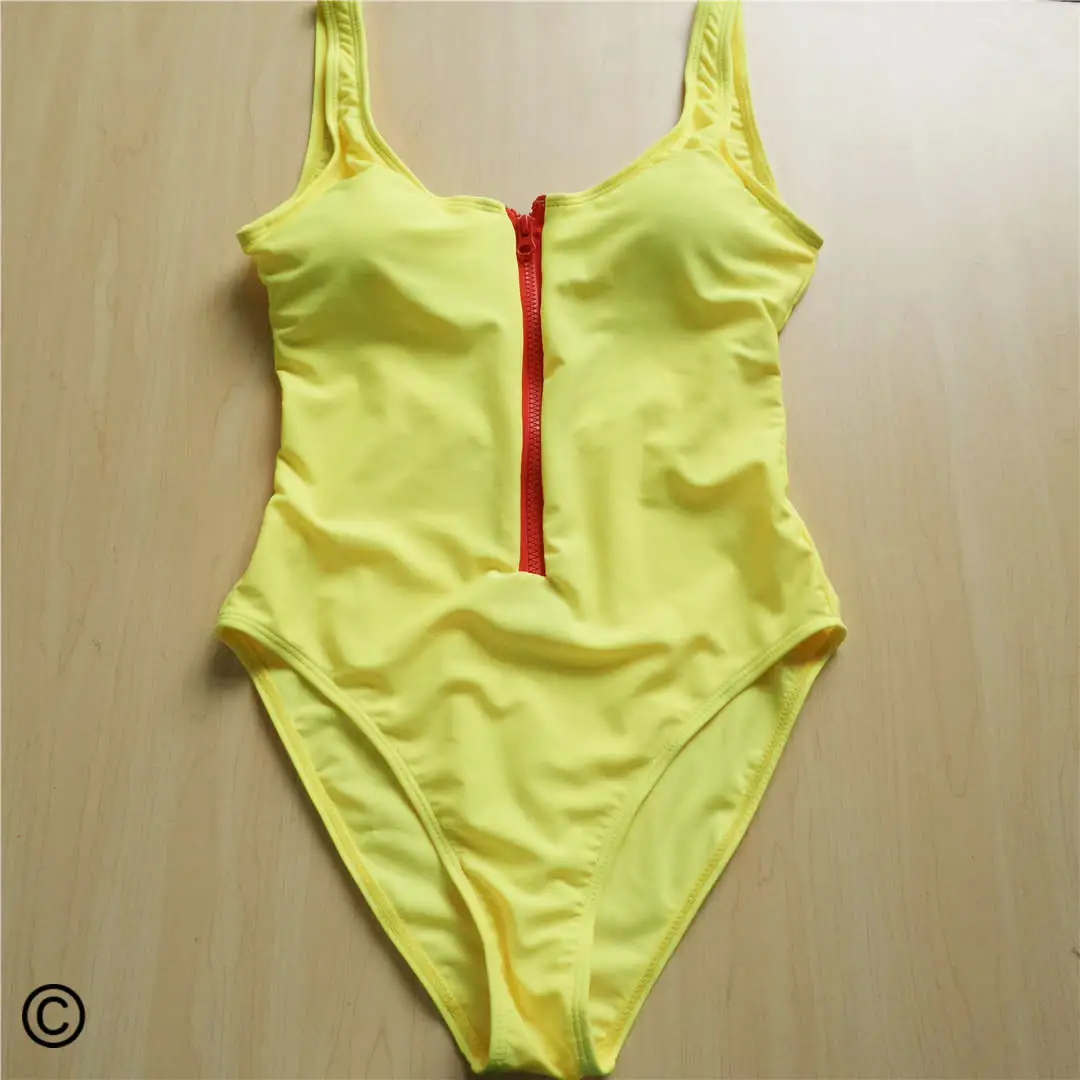 4 цвета, сексуальный женский купальник на молнии с глубоким вырезом на спине, Цельный купальник для женщин, купальный костюм для купания, Дамский Монокини V609 - Цвет: Цвет: желтый