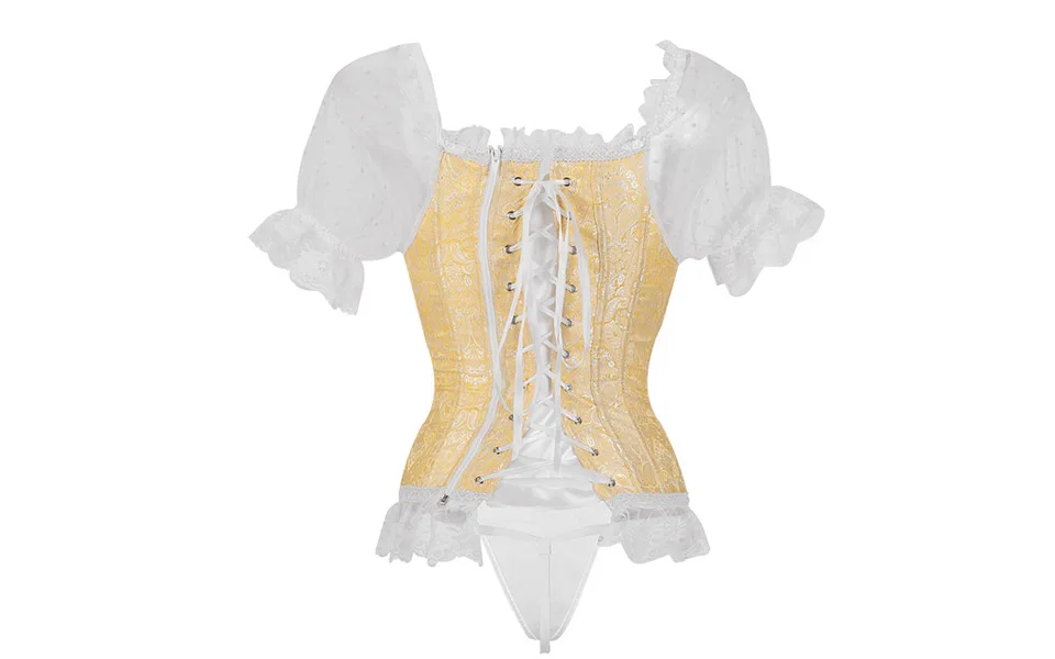 Corset Women Corsets and Bustiers Gothic Lace Up Puff Sleeve Shoulder Straps Brocade Corselet Steampunk Corset Top Black White   (17)