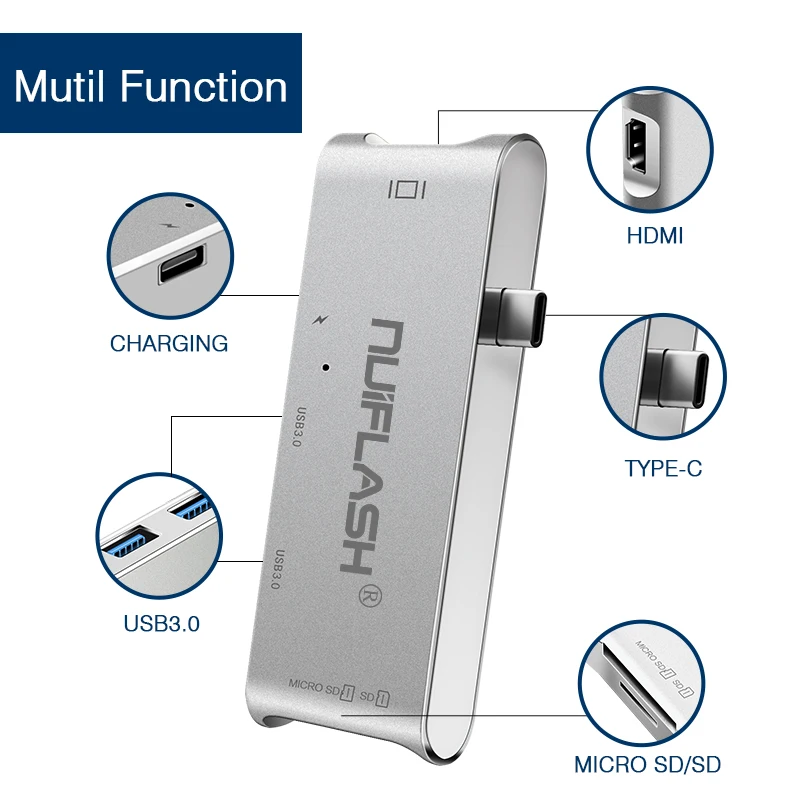 Nuilfash USB-C концентратор type C концентратор USB 3,0 Thunderbolt 3 HDMI 3,5 мм аудио RJ45 адаптер для MacBook Pro samsung Galaxy S9 USB C концентратор