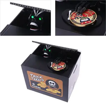 

1 Set Creepy Skeleton Electronic Coin Piggy Bank Money Box Trick Or Treat Skull Design Kids Children Pretend Toys