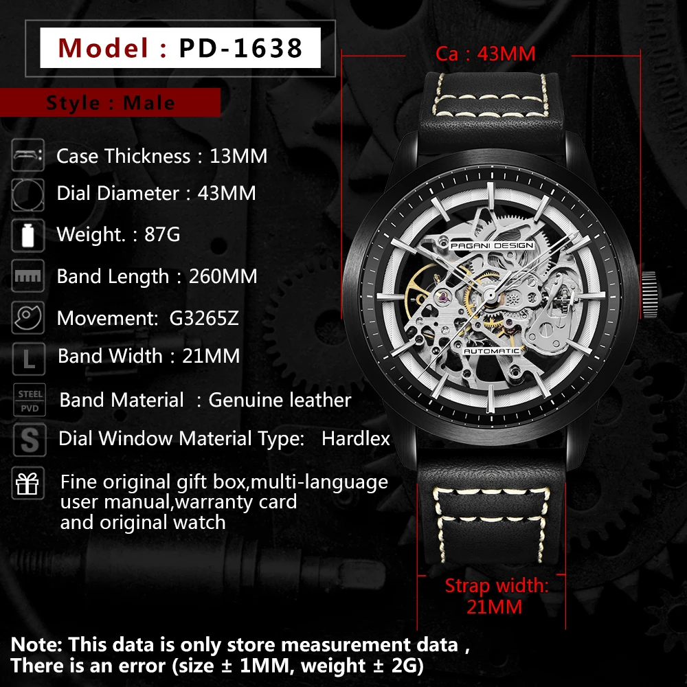 PAGANI Marque Creux кожаный Les loisirs Hommes de Montres De роскошные механические часы Montre homme Nouveau Relogio Masculino