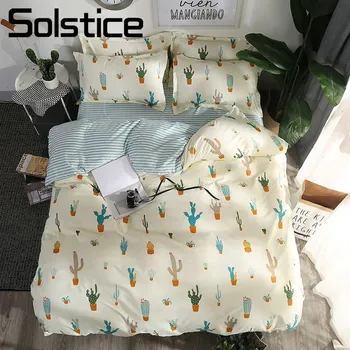 

Solstice Home Textile King Queen Full Twin 3 4Pcs Bedding Set Pillowcase Quilt Cover Sheet Off-White Cactus Bed Linen Bedclothes