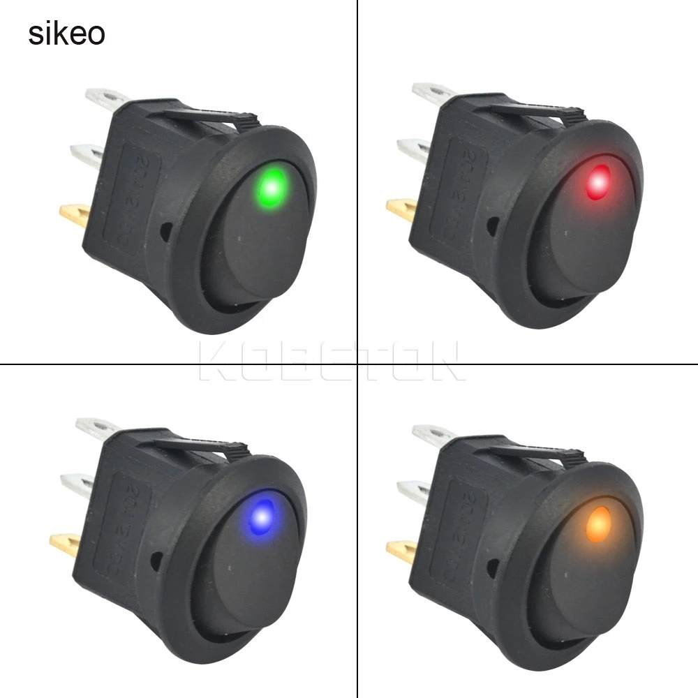 

sikeo SPST Switch Car Dashboard 3 pins ON-OFF Rocker Switch 12V led rocker switch Led Dot Light LED illuminated Dash Toggle