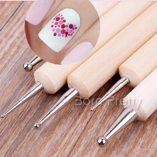 5Pcs 2 Way Wooden Dotting Pen Marbleizing Tool Nail Art Dot Dotting Tools #14198