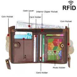 Винтаж кошелек на молнии из натуральной кожи Короткий Мужской кошелек защитой RFID Высокое качество держатель для карт кошельки Для мужчин