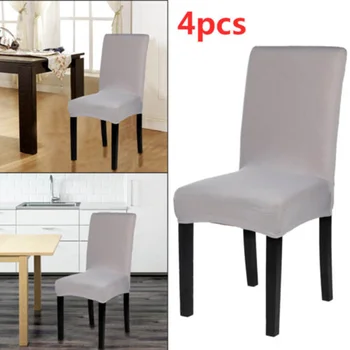

4/6pcs Gray Removable Chair Covers Wedding Banquet Seat Cover Dining Room Simple Office Hotel Home Restaurant Elastic Back Cover