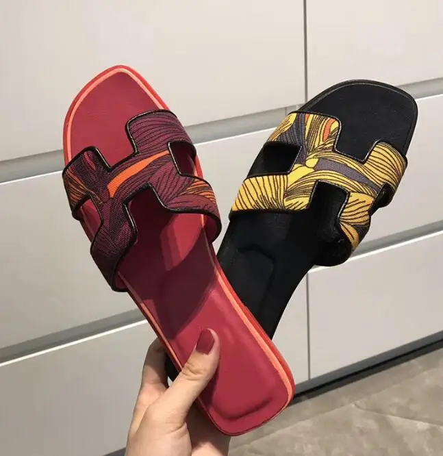 

BONJEAN Woman Fashion Flat Shoes Printed Leather Slippers 2019 Summer Sexy Cutouts Outside Slides Gladiator Shoes