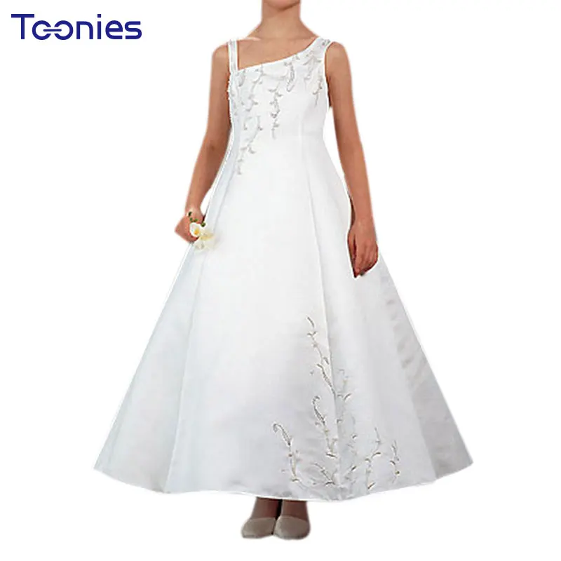 

Children Dresses Birthday Party Flower Dress Piano Show Girls Costumes Evening Formal Clothing Fancy Design Wedding Dress White